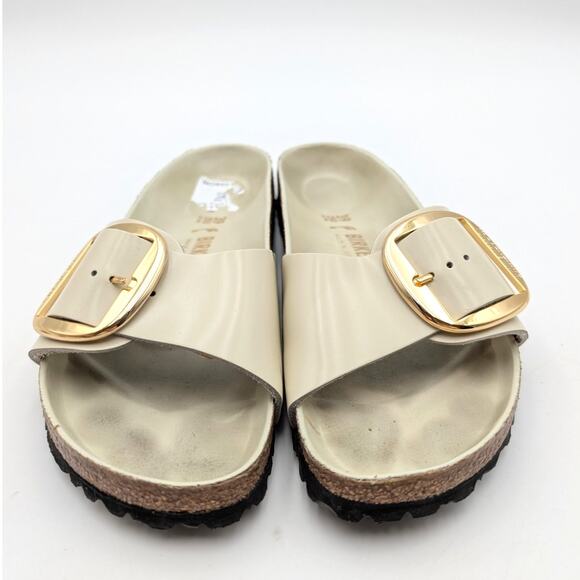 Birkenstock Madrid Big Buckle Natural Leather Patent High Shine Sandals USW8/M6 - Picture 2 of 13
